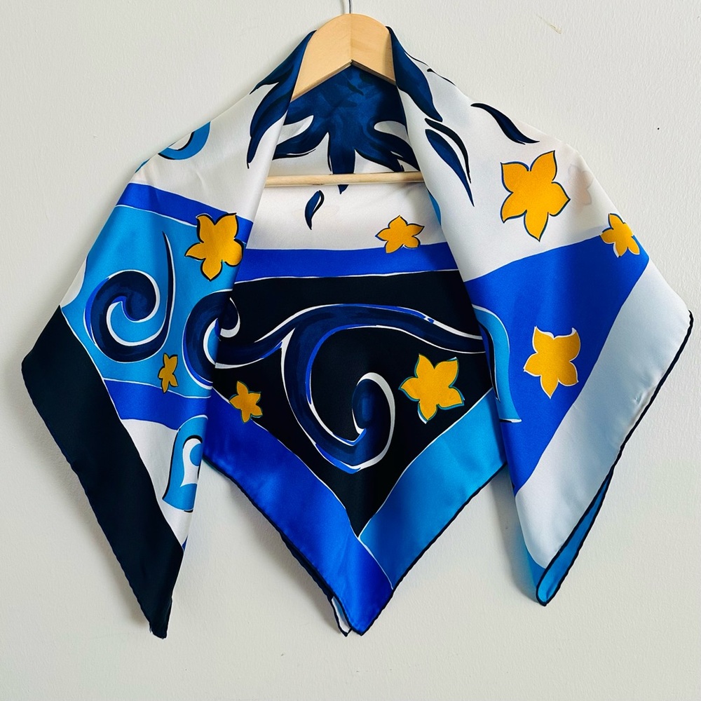 Vintage YVES SAINT LAURENT Rare Sun & Stars Themed Square Silk Scarf, 33.5” - Picture 2 of 10